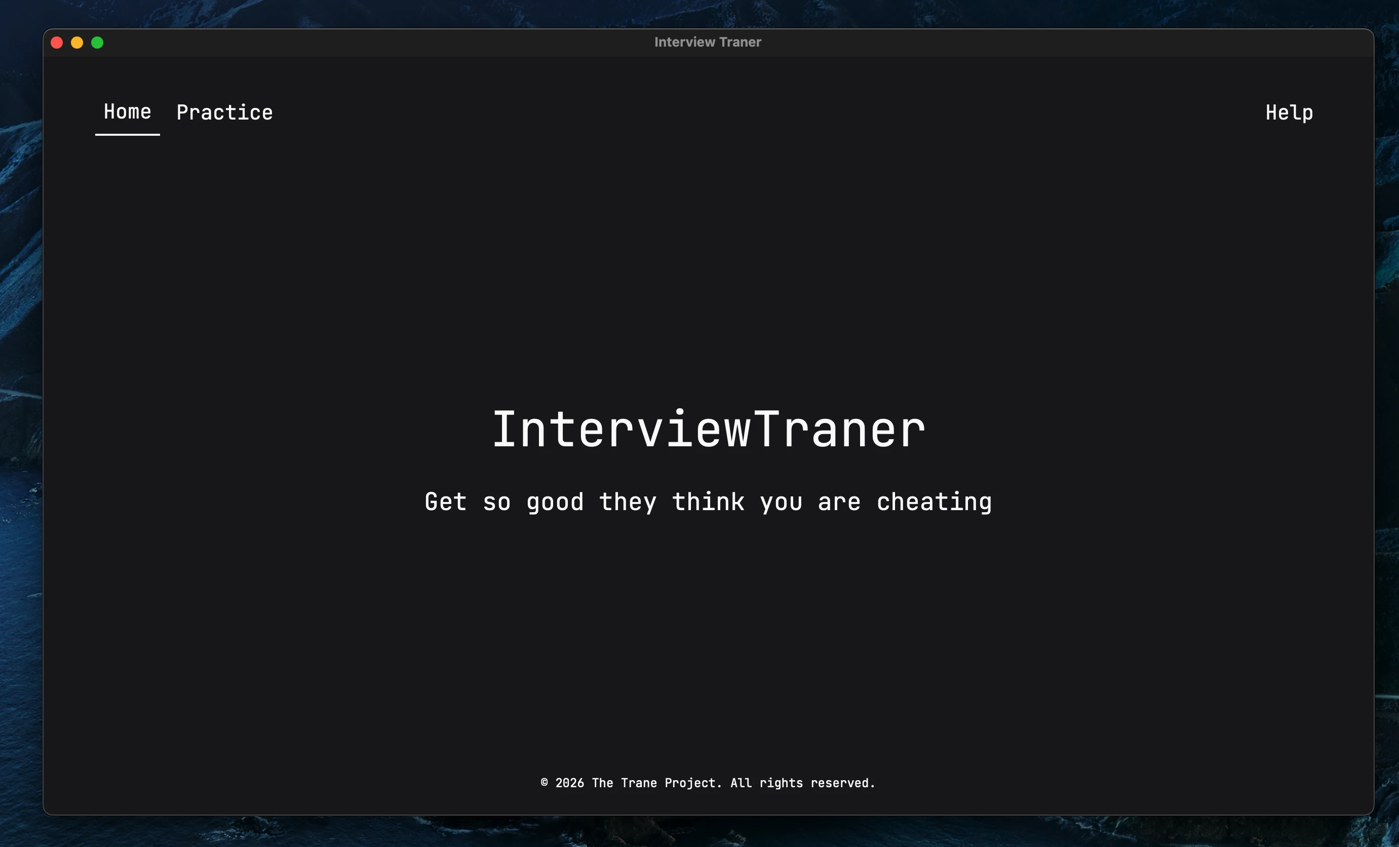 Screenshot of the home tab of InterviewTraner